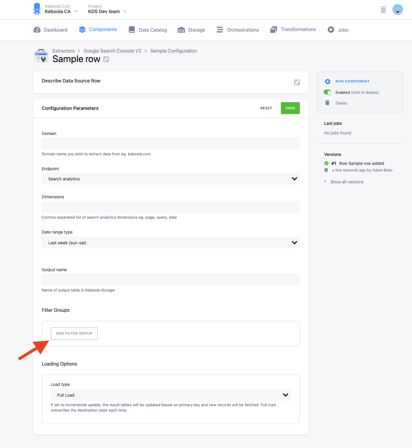 Screenshot - Search analytics Config