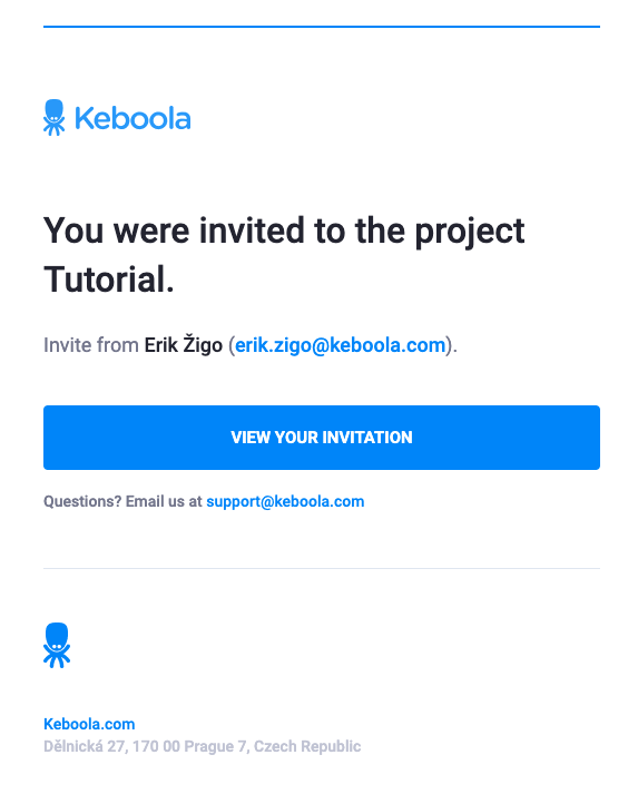 Screenshot -- Invitation email to create account